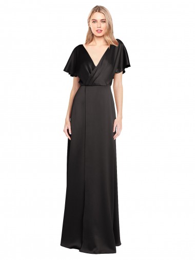 Cap Sleeves Open Back Long Formal Stretch Satin Bridesmaid Dress / Prom Dress Brisbane