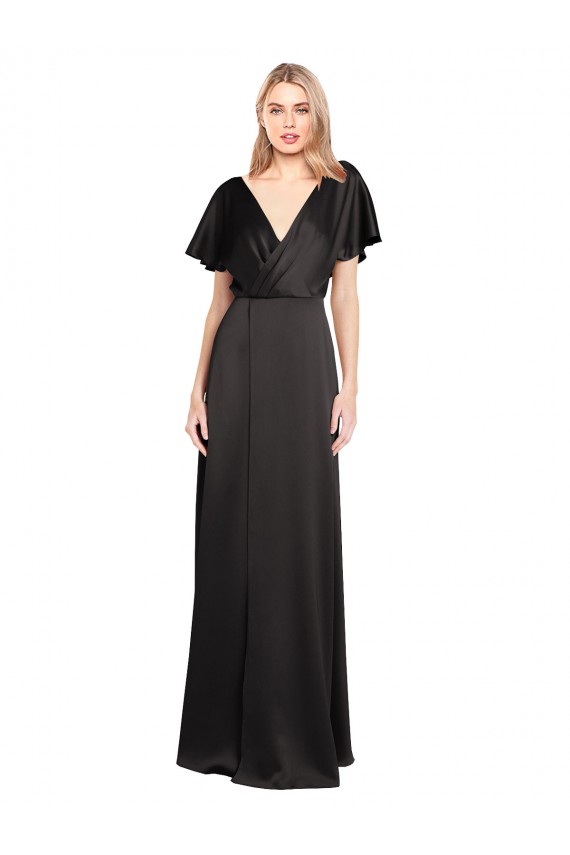 Cap Sleeves Open Back Long Formal Stretch Satin Bridesmaid Dress / Prom Dress Brisbane