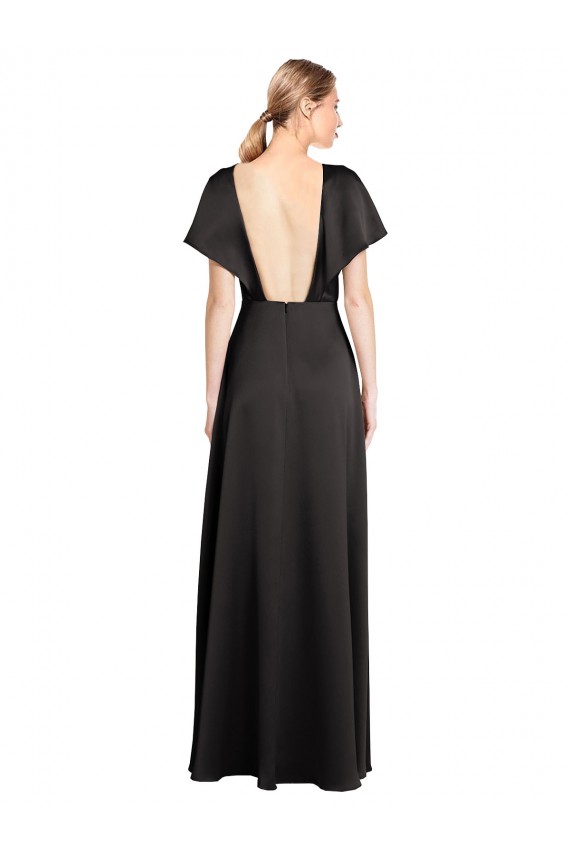 Cap Sleeves Open Back Long Formal Stretch Satin Bridesmaid Dress / Prom Dress Brisbane