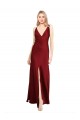 Floor Length Deep V-Back Formal Stretch Satin Bridesmaid Dress / Prom Dress with Front Slit Brisbane