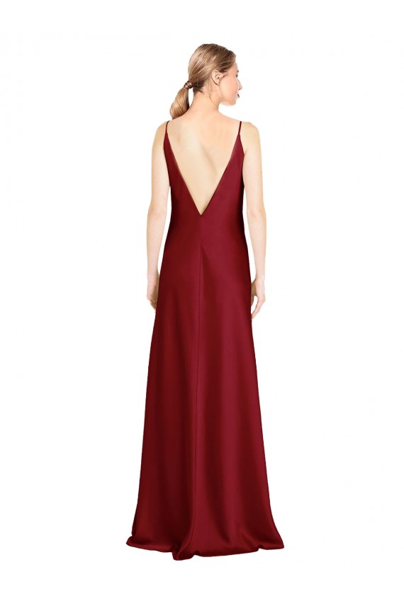 Floor Length Deep V-Back Formal Stretch Satin Bridesmaid Dress / Prom Dress with Front Slit Brisbane