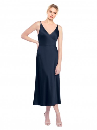 V-Neck Midi Length Short Cocktail Formal Stretch Satin Bridesmaid Dress / Prom Dress V-Back Brisbane