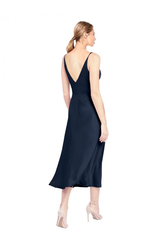 V-Neck Midi Length Short Cocktail Formal Stretch Satin Bridesmaid Dress / Prom Dress V-Back Brisbane
