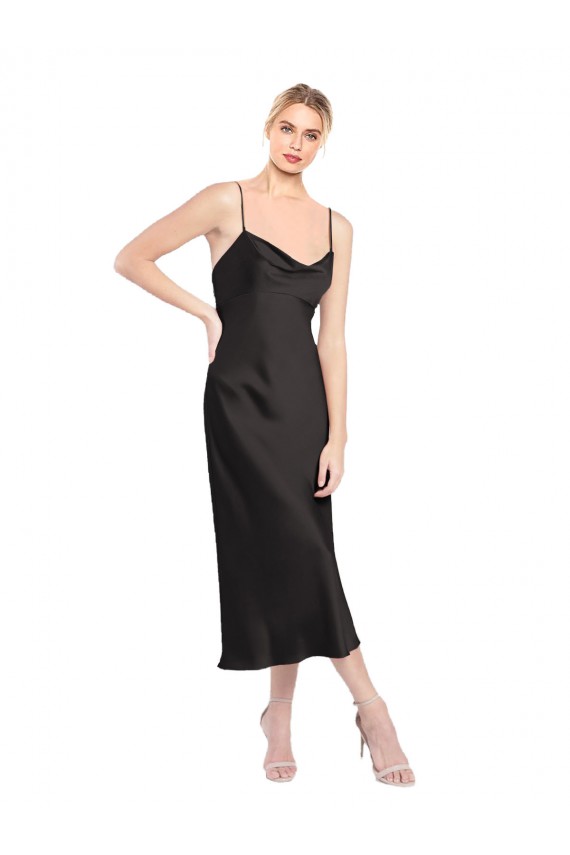 Cowl Neck Midi Length Short Cocktail Formal Stretch Satin Slip Bridesmaid Dress / Prom Dress Brisbane