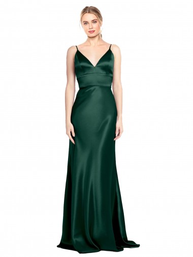 High V-Neck Long Full Length Sheath Formal Stretch Satin Bridesmaid Dress / Prom Dress Brisbane