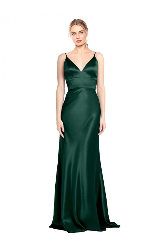 High V-Neck Long Full Length Sheath Formal Stretch Satin Bridesmaid Dress / Prom Dress Brisbane