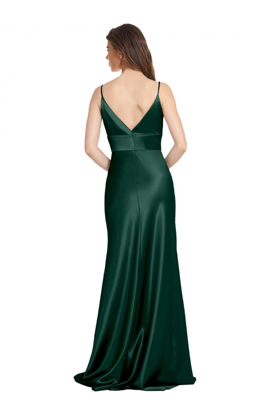 High V-Neck Long Full Length Sheath Formal Stretch Satin Bridesmaid Dress / Prom Dress Brisbane