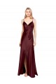 Sleek Spaghetti Straps V-Neck Formal Stretch Satin Bridesmaid Dress / Prom Dress with Center Front Slit Brisbane