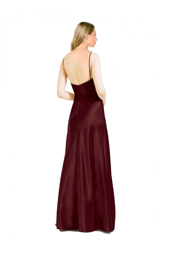 Sleek Spaghetti Straps V-Neck Formal Stretch Satin Bridesmaid Dress / Prom Dress with Center Front Slit Brisbane