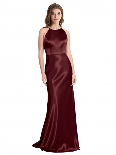 High Neck Halter Long Sleeveless Formal Stretch Satin Bridesmaid Dress / Prom Dress with Strappy Back Brisbane