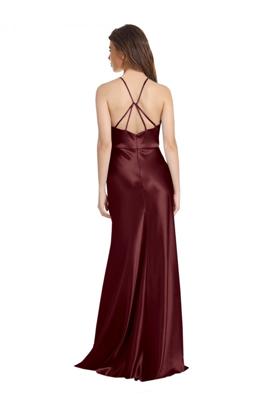 High Neck Halter Long Sleeveless Formal Stretch Satin Bridesmaid Dress / Prom Dress with Strappy Back Brisbane