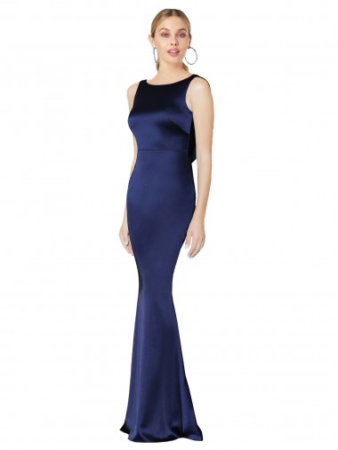 Sheath High Neck Formal Stretch Satin Bridesmaid Dress / Prom Dress Low Back Brisbane