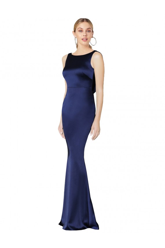 Sheath High Neck Formal Stretch Satin Bridesmaid Dress / Prom Dress Low Back Brisbane
