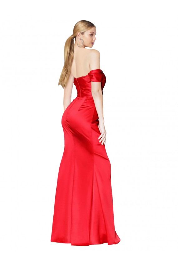High Neck Off the Shoulder Formal Stretch Satin Bridesmaid Dress / Prom Dress with High Slit Brisbane