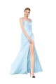 Double Straps V-Neck Sleeveless Formal Stretch Satin Bridesmaid Dress / Prom Dress with High Slit Brisbane