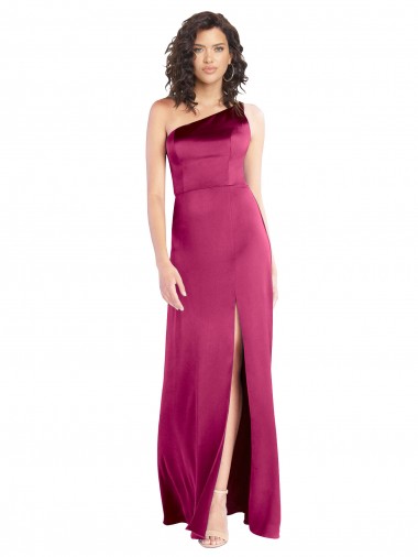 Sleek One Shoulder A-Line Long Formal Stretch Satin Bridesmaid Dress / Prom Dress with Spaghetti Straps Back Brisbane