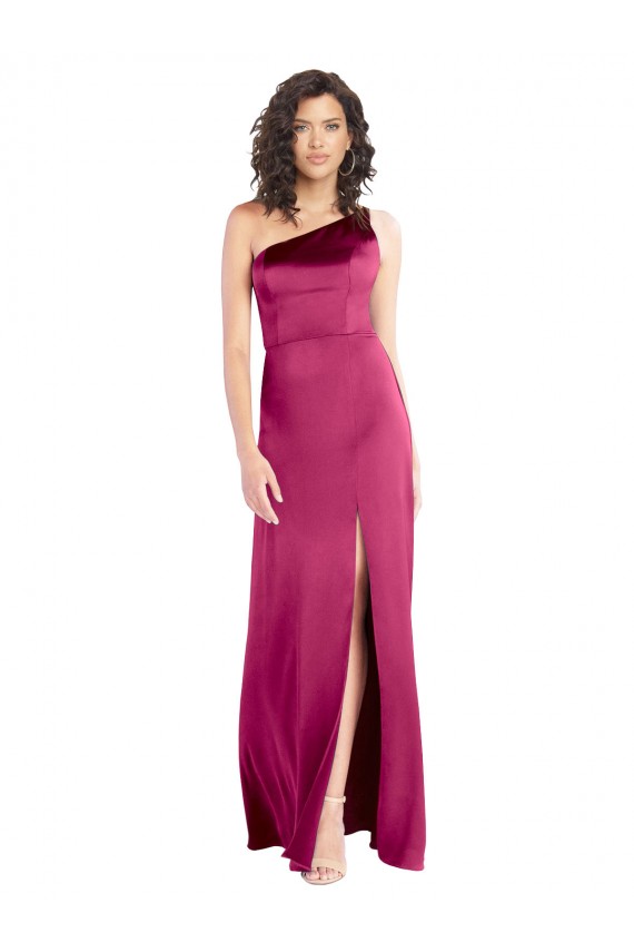 Sleek One Shoulder A-Line Long Formal Stretch Satin Bridesmaid Dress / Prom Dress with Spaghetti Straps Back Brisbane