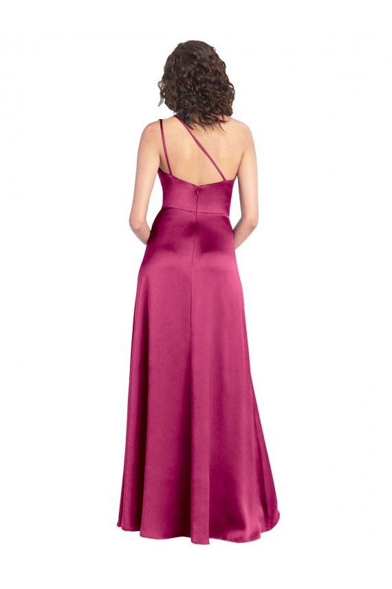 Sleek One Shoulder A-Line Long Formal Stretch Satin Bridesmaid Dress / Prom Dress with Spaghetti Straps Back Brisbane
