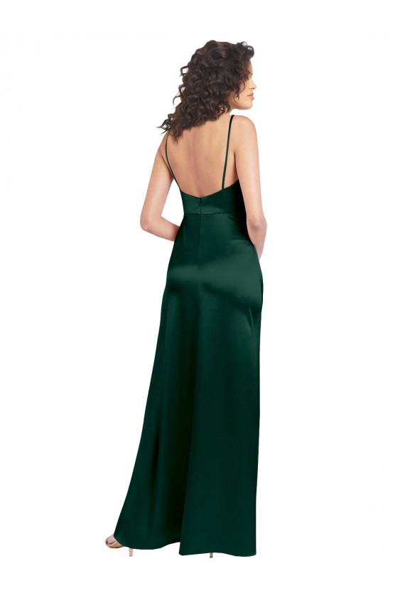 Long Slim Scoop Neck Formal Stretch Satin Bridesmaid Dress / Prom Dress with Open Back Brisbane