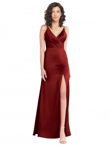 Faux Surplice Neckline Long Slim A-Line Formal Stretch Satin Bridesmaid Dress / Prom Dress Brisbane