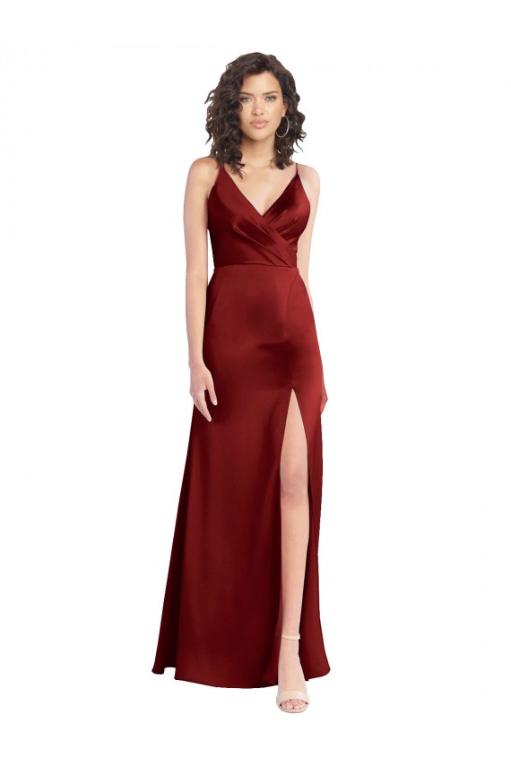 Faux Surplice Neckline Long Slim A-Line Formal Stretch Satin Bridesmaid Dress / Prom Dress Brisbane