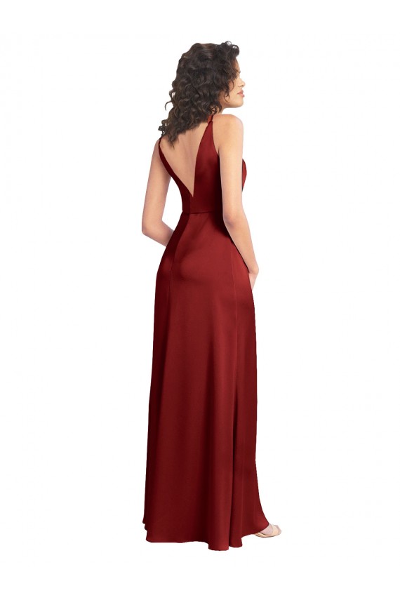 Faux Surplice Neckline Long Slim A-Line Formal Stretch Satin Bridesmaid Dress / Prom Dress Brisbane