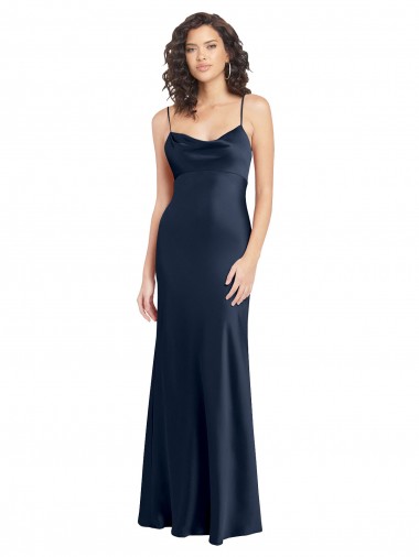 Cowl Neck Long Empire Waist Formal Stretch Satin Bridesmaid Dress with Open Back Brisbane