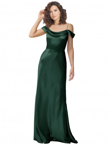 Off the Shoulder Sleeves Long Formal Stretch Satin Bridesmaid Dress / Prom Dress with Pleated Draped Neckline Brisbane