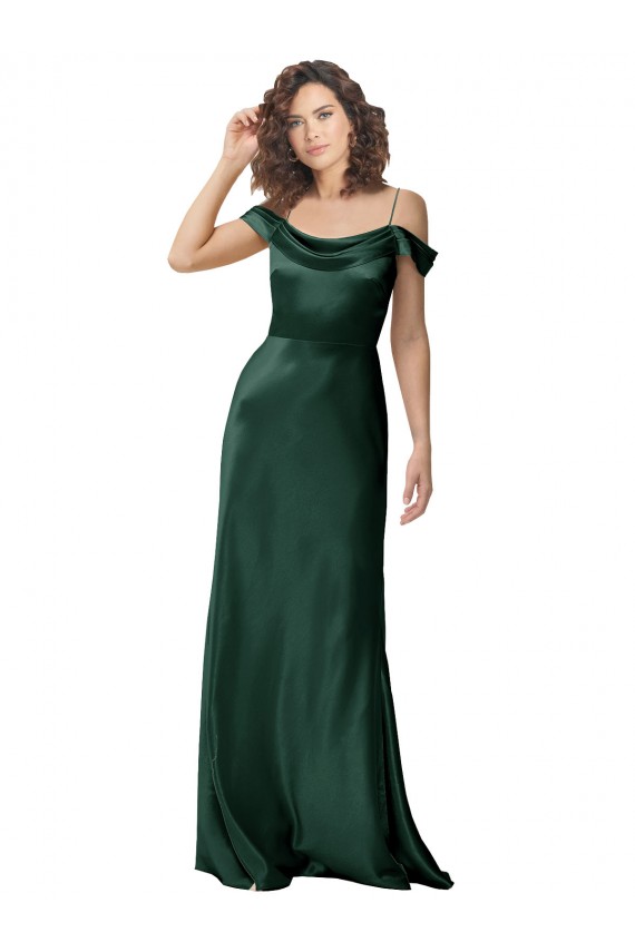 Off the Shoulder Sleeves Long Formal Stretch Satin Bridesmaid Dress / Prom Dress with Pleated Draped Neckline Brisbane