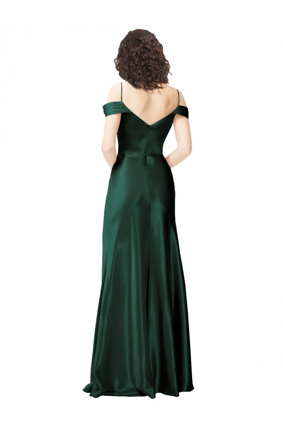 Off the Shoulder Sleeves Long Formal Stretch Satin Bridesmaid Dress / Prom Dress with Pleated Draped Neckline Brisbane