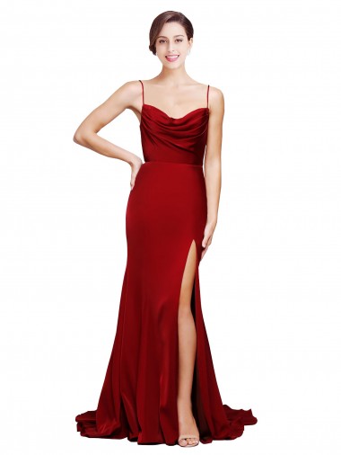 Cowl Front Neck Sweep Train Formal Stretch Satin Bridesmaid Dress / Prom Dress with High Side Split Brisbane