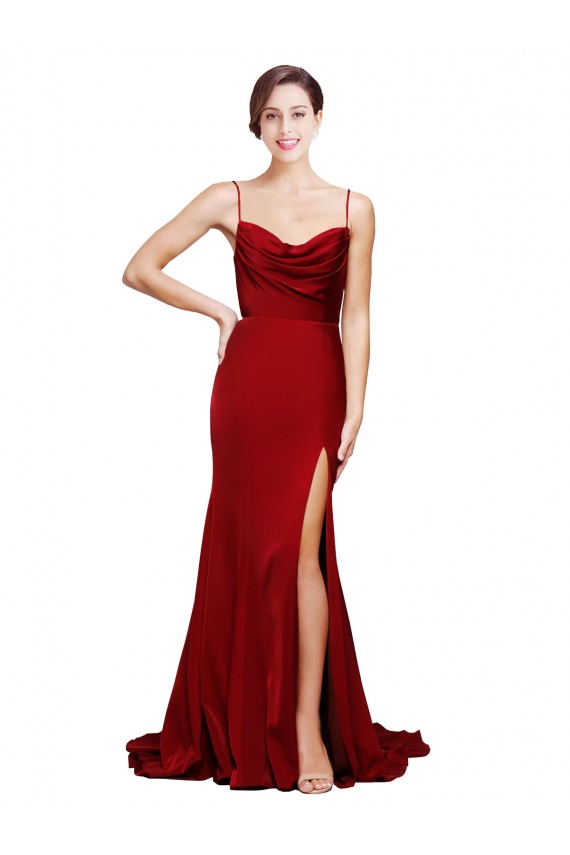 Cowl Front Neck Sweep Train Formal Stretch Satin Bridesmaid Dress / Prom Dress with High Side Split Brisbane