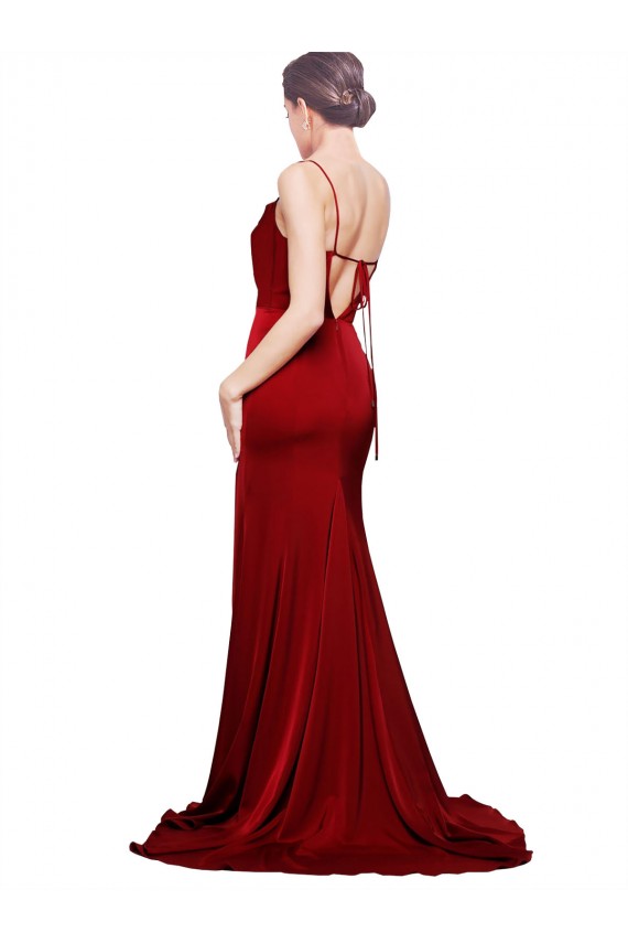 Cowl Front Neck Sweep Train Formal Stretch Satin Bridesmaid Dress / Prom Dress with High Side Split Brisbane