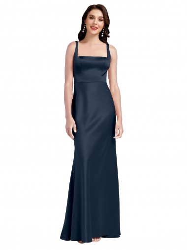 Square Neck A-Line Long Formal Stretch Satin Bridesmaid Dress / Prom Dress with Wide Straps Brisbane