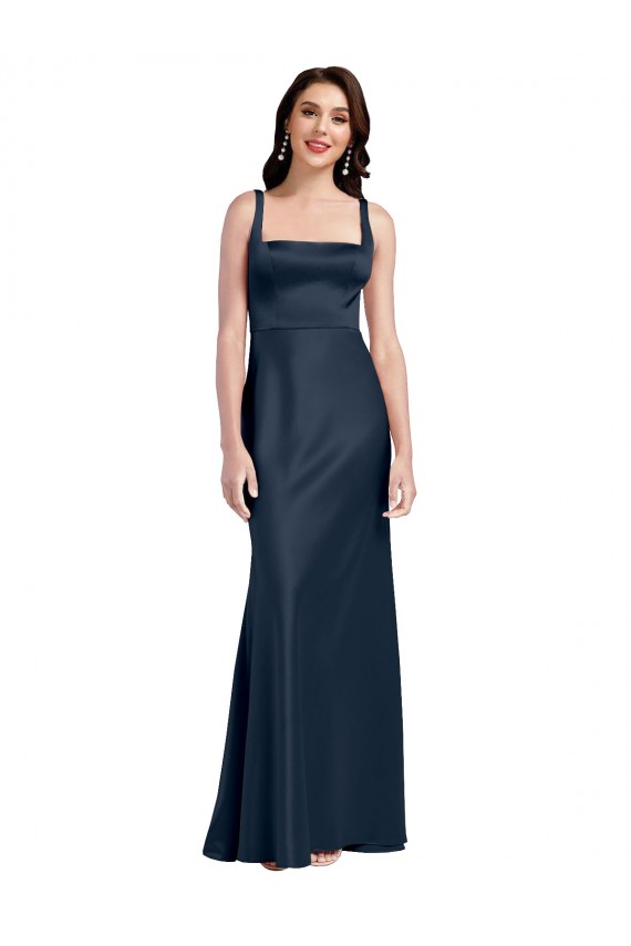 Square Neck A-Line Long Formal Stretch Satin Bridesmaid Dress / Prom Dress with Wide Straps Brisbane