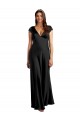 Plunging V-Neck Cap Cleeves Long Formal Stretch Satin Bridesmaid Dress / Prom Dress with Keyhole Back Brisbane