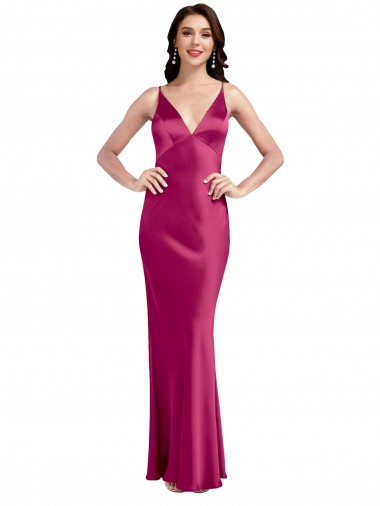 V-Neck Spaghetti Straps Slim Formal Stretch Satin Bridesmaid Dress / Prom Dress with Low Scoop Back Brisbane
