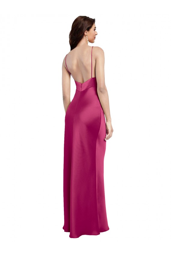 V-Neck Spaghetti Straps Slim Formal Stretch Satin Bridesmaid Dress / Prom Dress with Low Scoop Back Brisbane