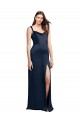 Cowl Neck Soft Long Formal Stretch Satin Bridesmaid Dress / Prom Dress with Side Slit and Pleated Straps Brisbane