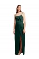 Sleek Straight Neckline Long Wrap Formal Stretch Satin Bridesmaid Dress / Prom Dress with Angled Pleats Brisbane