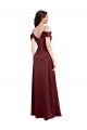 Draped Off the Shoulder Sleeves Slim A-Line Formal Stretch Satin Bridesmaid Dress / Prom Dress with Side Slit Brisbane