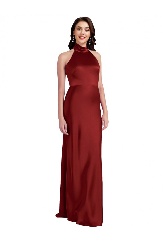 Backless Halter Long Formal Stretch Satin Bridesmaid Dress / Prom Dress Brisbane