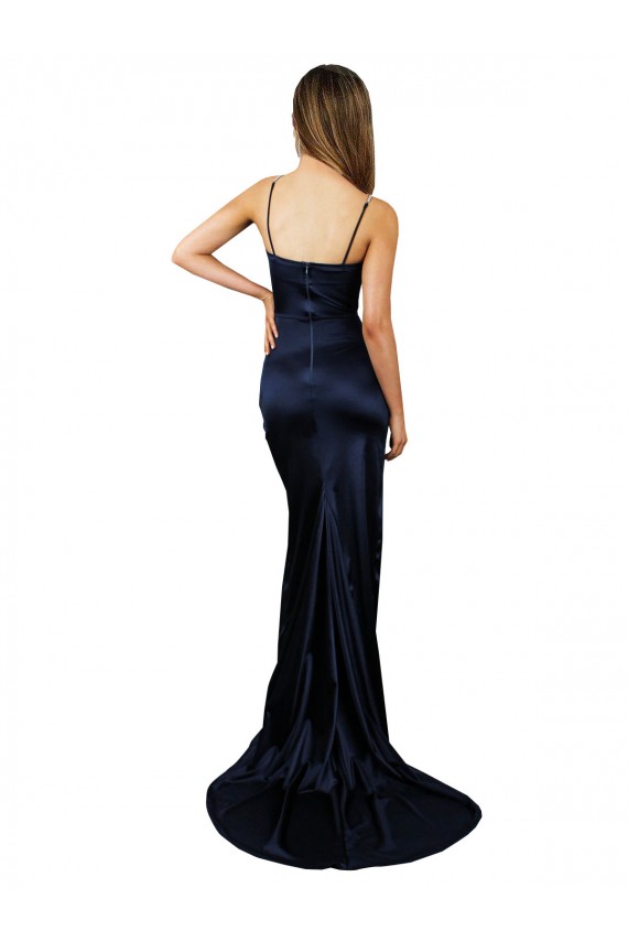 Pleated Sash Skirt Long Formal Stretch Satin Bridesmaid Dress / Prom Dress with High Slit Brisbane