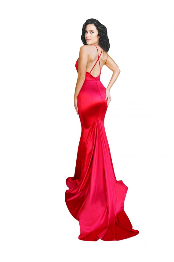 Mermaid Open Back Long Formal Stretch Satin Bridesmaid Dress / Prom Dress with High Slit Brisbane