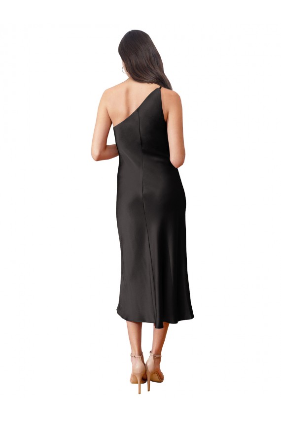Sleek One Shoulder Midi Length Short Cocktail Formal Stretch Satin Slip Bridesmaid Dress / Prom Dress Brisbane