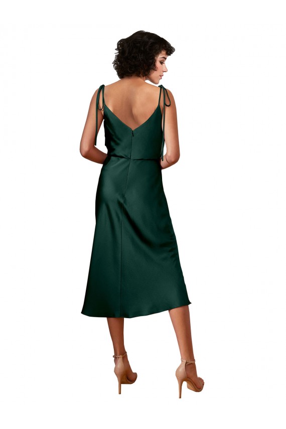 Spaghetti Straps Tie Shoulders Cowl Neck Short Midi Length Formal Stretch Satin Cocktail Bridesmaid Dress / Prom Dress Brisbane