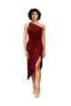 One Shoulder Cocktail Midi Length Short Formal Stretch Satin Wrap Style Bridesmaid Dress / Prom Dress Brisbane