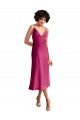 Midi Length V-Neck Short Formal Stretch Satin Bridesmaid Dress / Cocktail Prom Dress with Low Scoop Back Brisbane