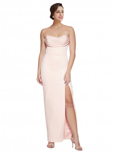 Cowl Neck Strapless Formal Stretch Satin Bridesmaid Dress / Prom Dress with High Split Brisbane