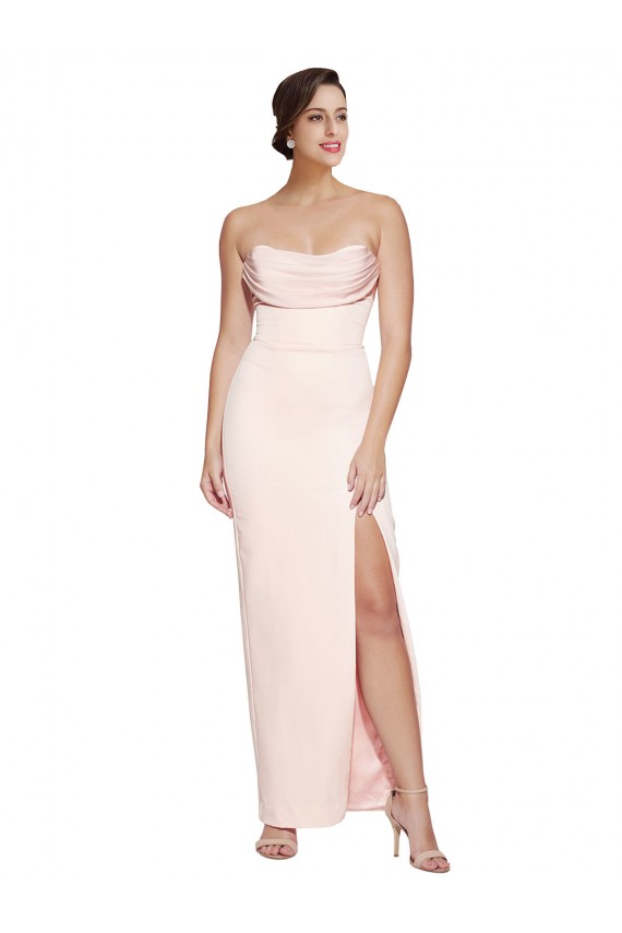 Cowl Neck Strapless Formal Stretch Satin Bridesmaid Dress / Prom Dress with High Split Brisbane